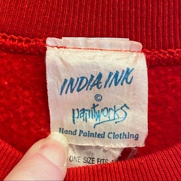 India Ink Hand Painted Valentines Day Heart Sweatshirt Sweater Vintage XL - Picture 3 of 7